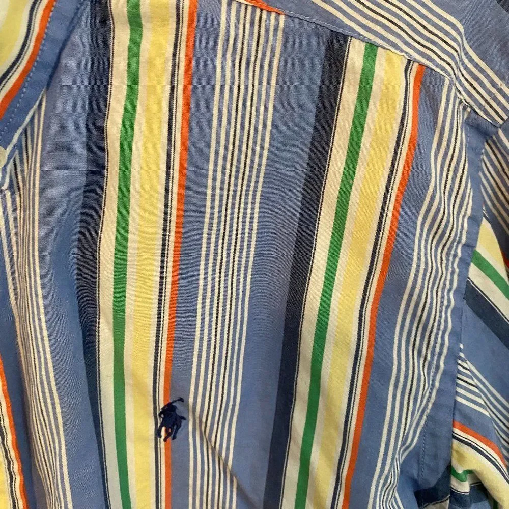Ralph Lauren Striped Long Sleeve Button Down Collared Boys Shirt Size Large
